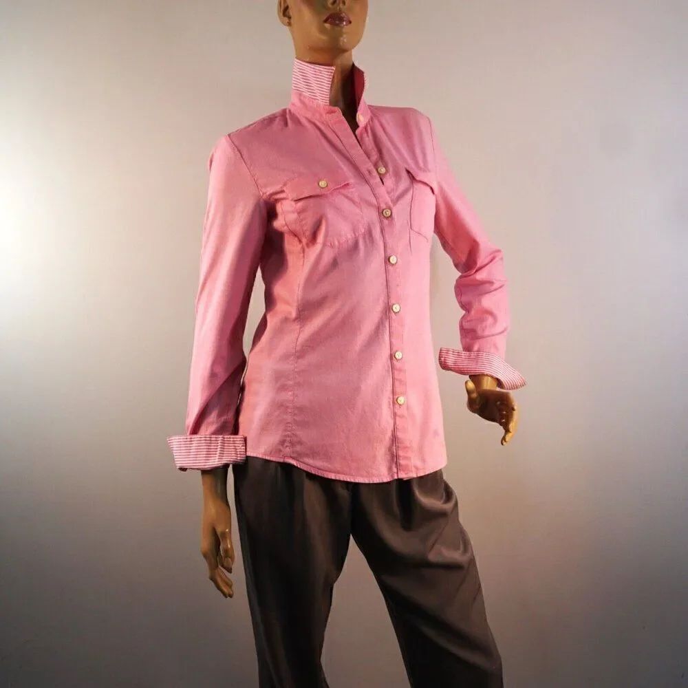 Banana Republic Womens Pink Shirt Sz XS Flip Cuffs Chest Pockets Cotton